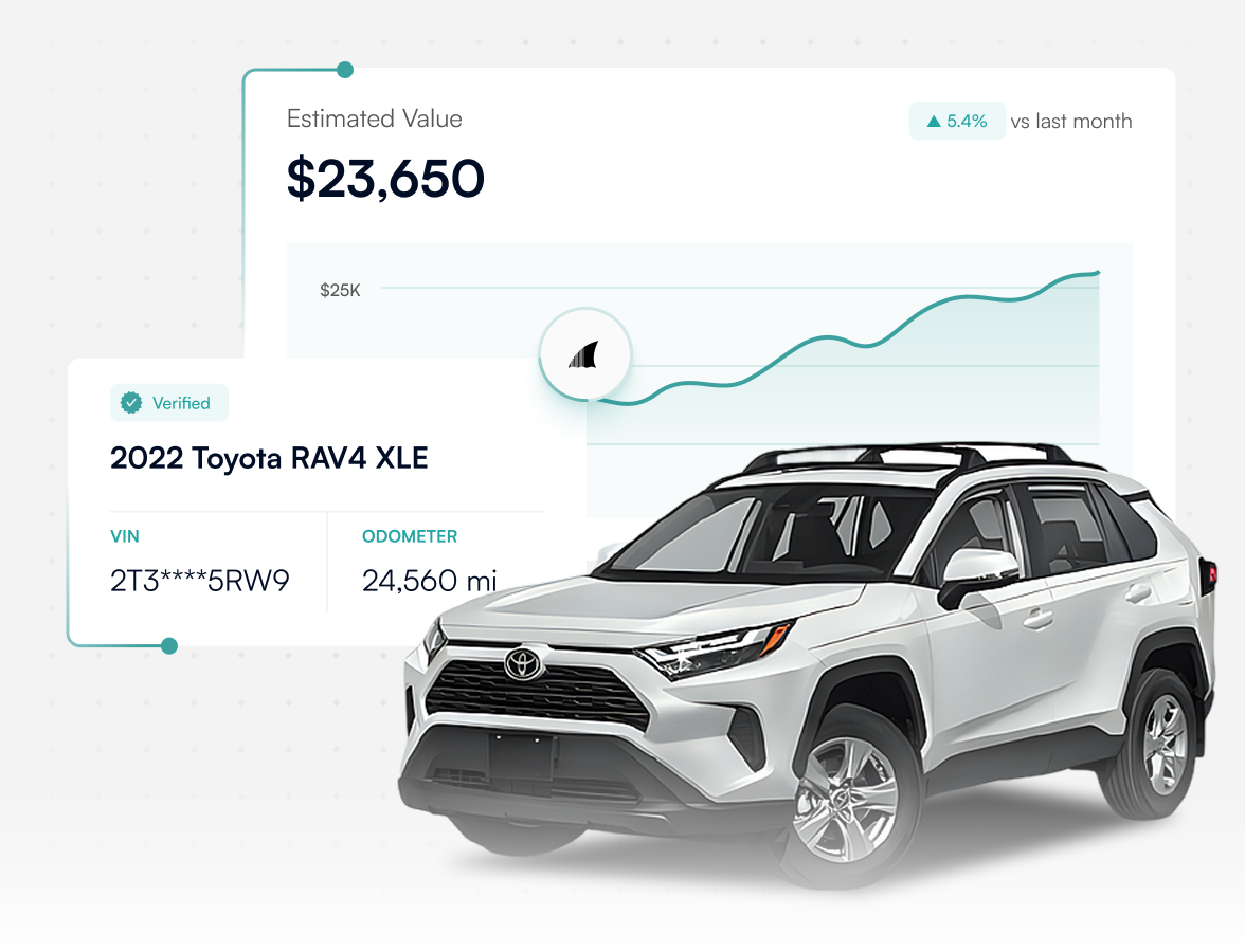 Live vehicle value card with chart and verified RAV4 details inside Rory